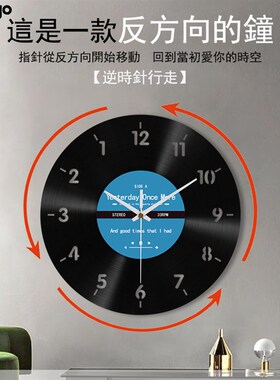 速发跨进新方钟款向的反黑胶复古挂钟 创意装饰挂表倒转反走个性