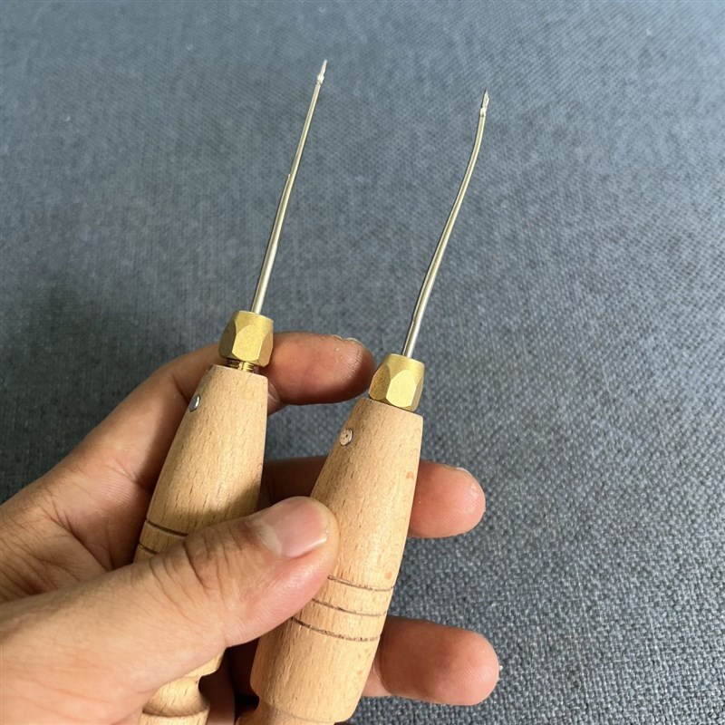 速发修补针织衫修复钩针直钩弯木柄带舌钩针千枚通鞋底毛线舌头勾