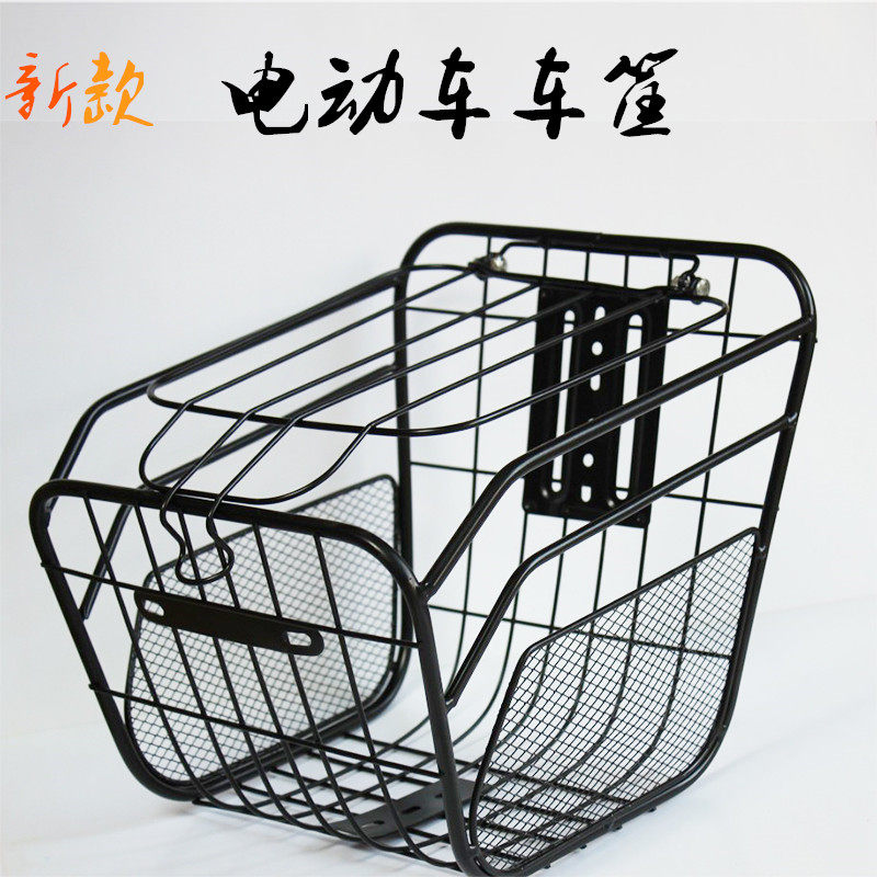 速发新款电动车带盖筐自行车篮折叠车加大娄便携菜篮子后置防锈塑