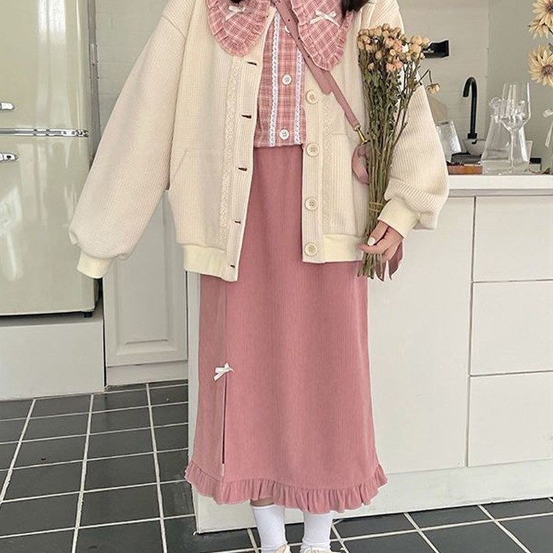 速发外装搭配一整套奶系穿搭甜美奶乖秋套套身裙三件半装连衣裙子