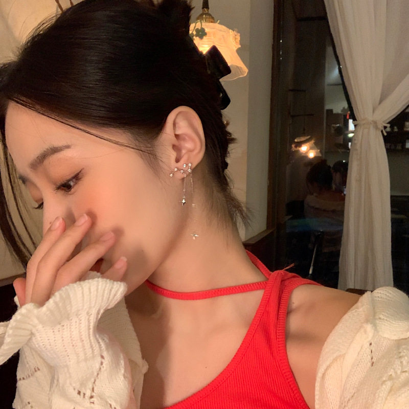 速发星星链条耳环设计感小众个性耳坠冷淡风不对称潮人百搭耳饰