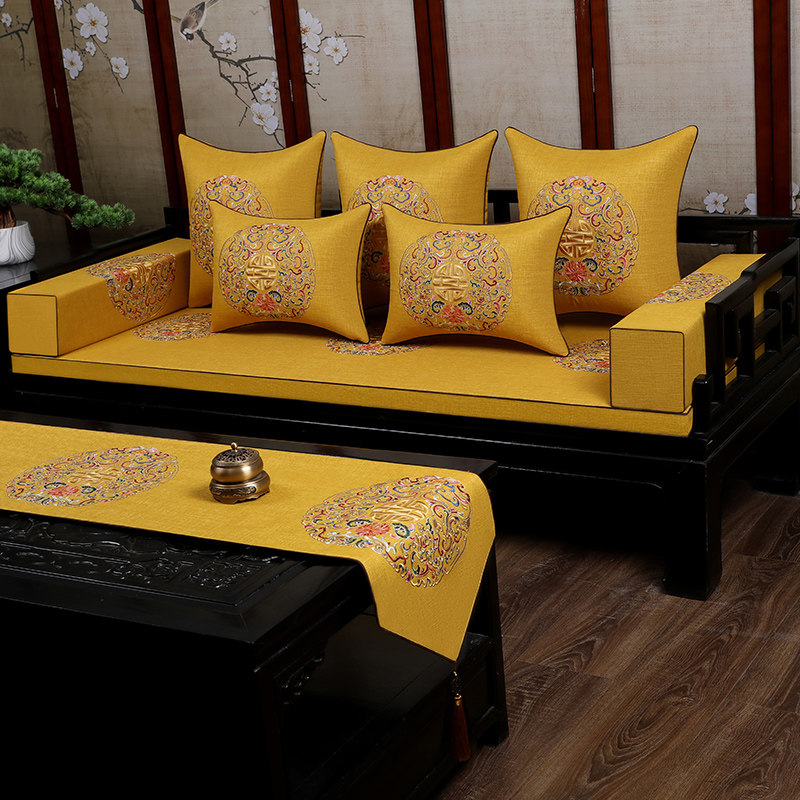 速发中式红木坐垫沙发套罩防滑刺绣实木家具沙发垫罗汉床垫子四季
