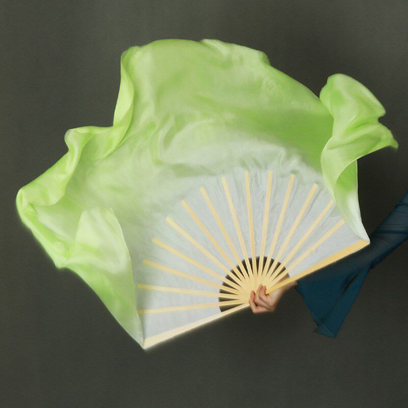 速发胶州扇子双面真丝舞蹈扇淡绿扇子丝巾古典舞扇成人儿童舞蹈扇