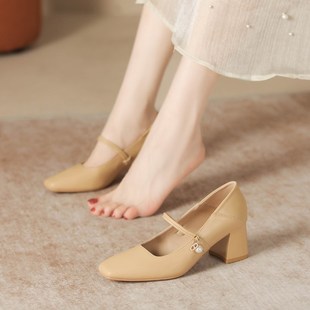 2204春秋新款 仙温柔配裙子高跟鞋 法粗式 旗袍鞋 跟单鞋 速发玛丽珍鞋