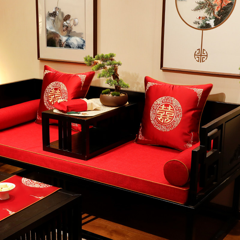 速发结房喜喜沙发垫新中式婚礼红色实木坐垫套罩四季通用婚婚庆字