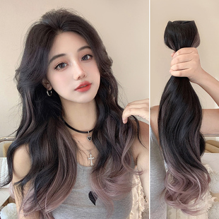 速发一片式假变画染渐发片挑染大波浪粉色增发量微卷发假发长发