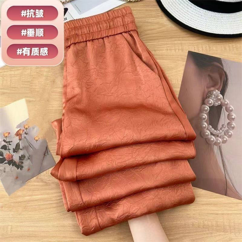 100抗皱提花醋酸阔腿裤【断码撤柜高档缎面】女夏新款直筒长裤