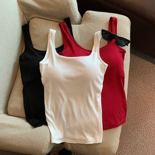 小众性感美式 U领纯色百搭修身 甜辣妹美背带胸垫小吊带背心上衣女
