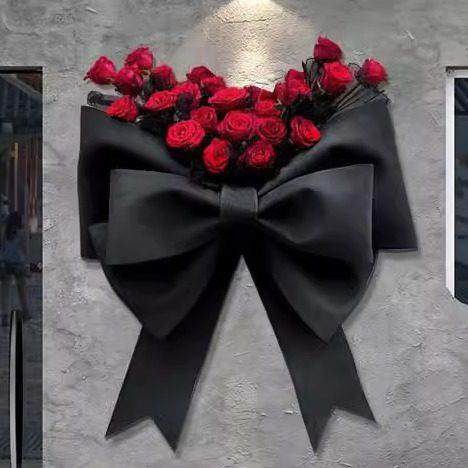 超大蝴蝶结背景墙橱窗玫瑰花束装饰美陈列摆件装饰品拍照打卡布置