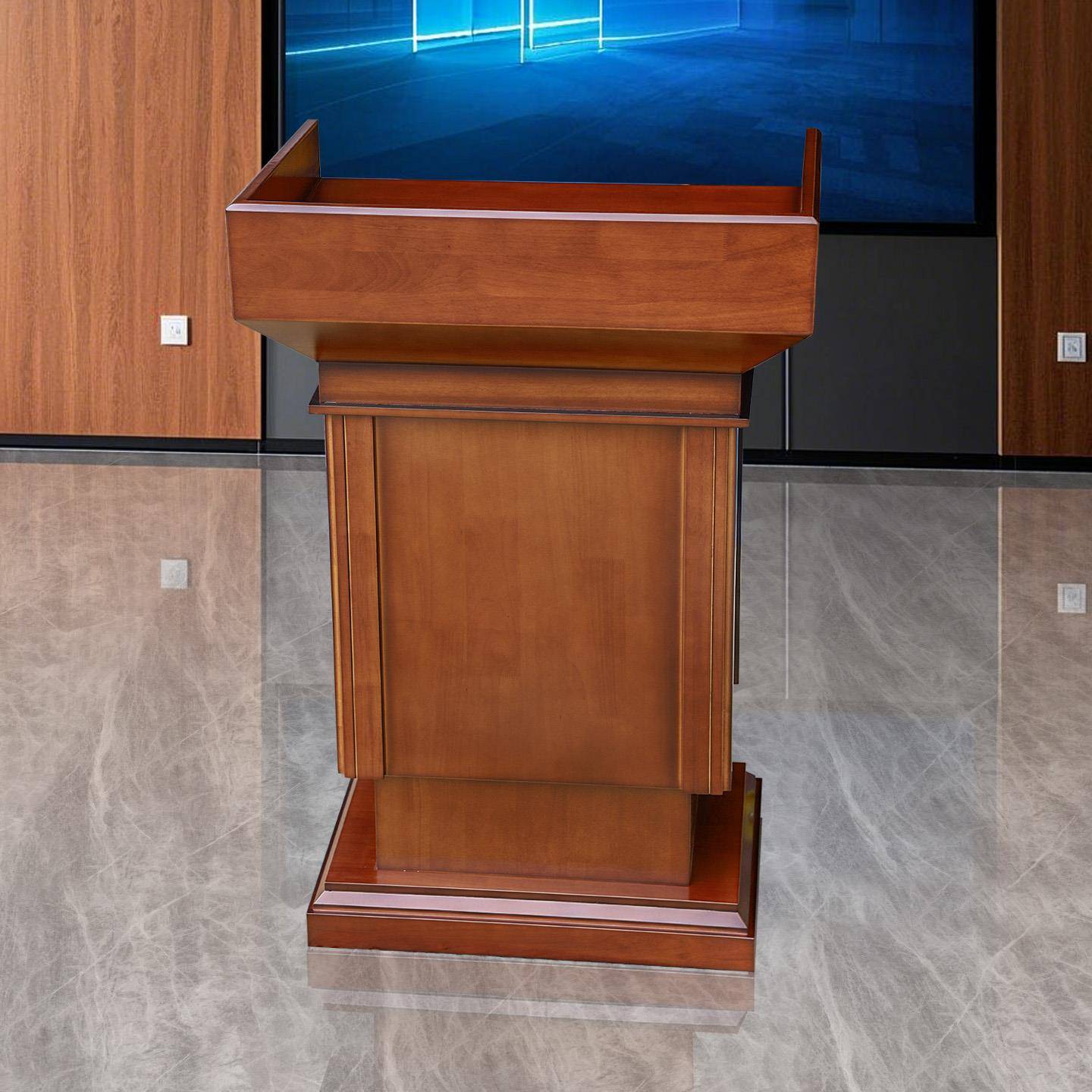 实木大尺寸可气动升降可电动遥控升降演讲台领导会议厅发言讲台桌