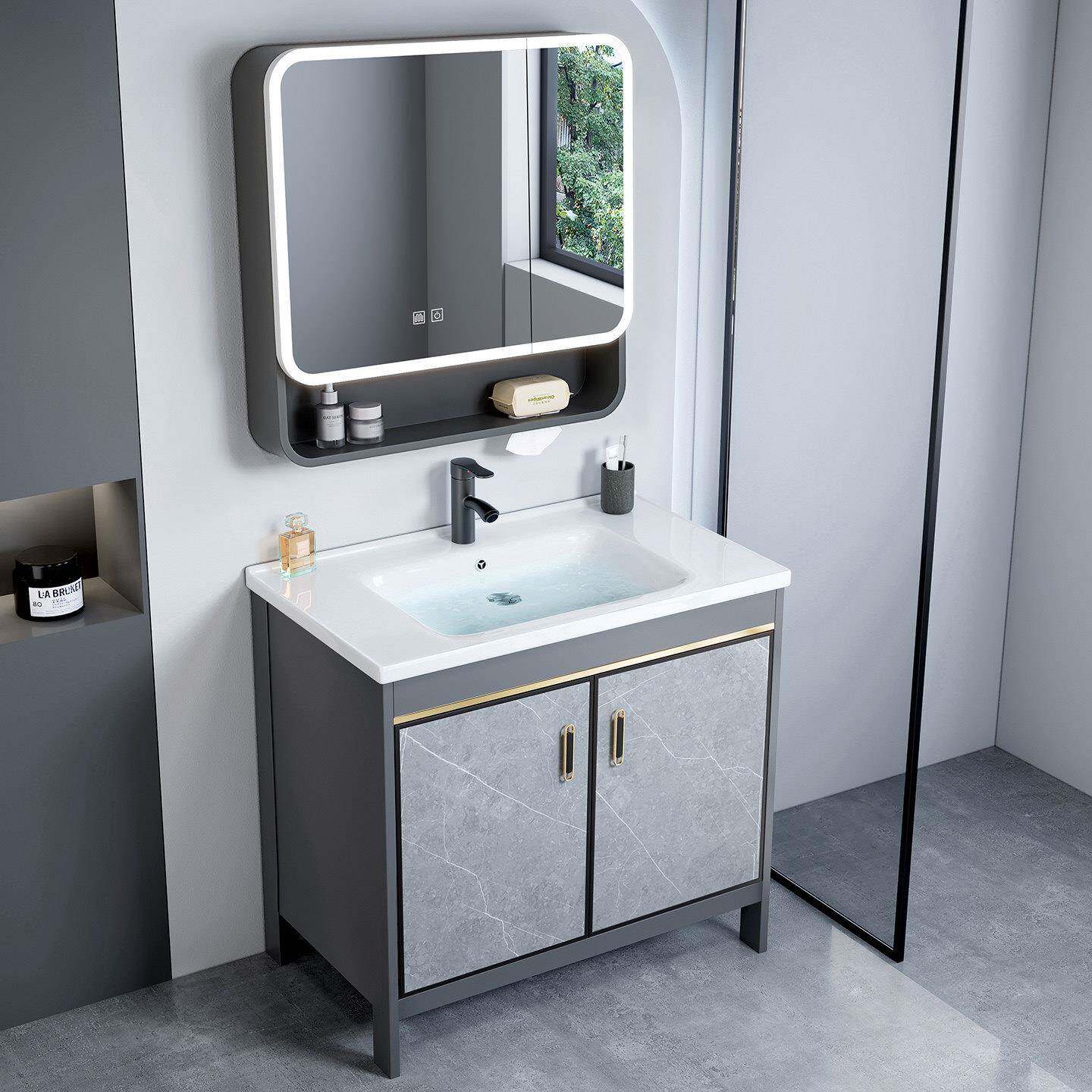 北欧简约落地式浴室柜组合洗脸盆卫生间小户型洗手盆家用洗漱台池
