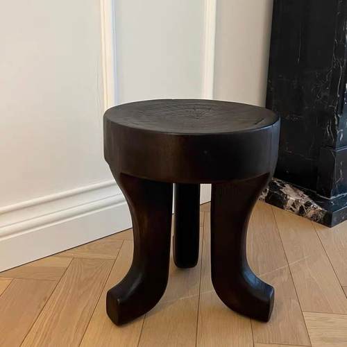 侘寂风复古深色实木矮凳家用装饰民宿沙发旁边几木凳木墩落地摆件