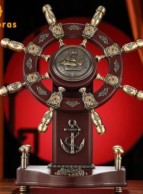 实木领航舵盘摆件船舵工艺品家居创意办公室桌面装饰礼品店铺开业