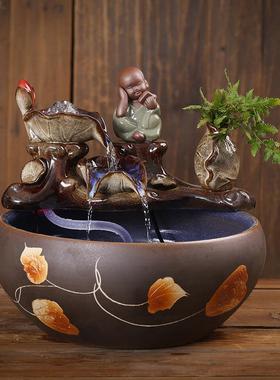 新中式陶瓷流水喷泉摆件客厅桌面循环雾化水景鱼缸加湿器开业礼品