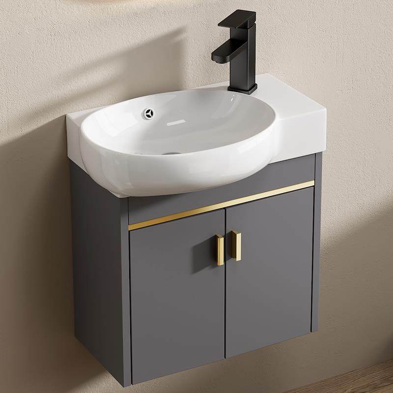 小户型太空铝陶瓷洗脸盆柜组合卫生间挂墙式洗手盆迷你超窄洗漱台