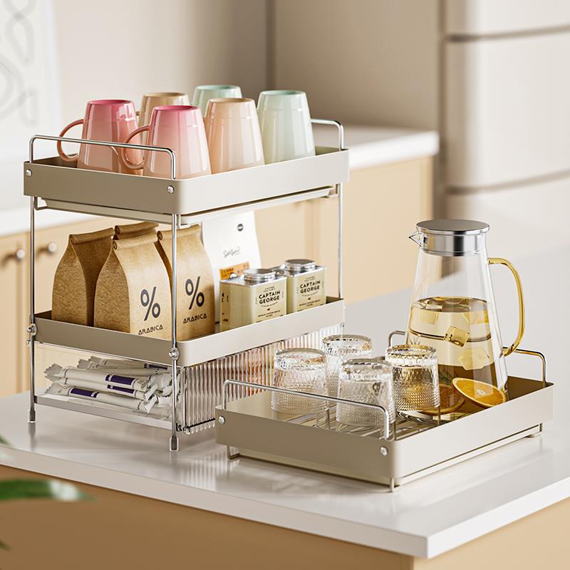 物鸣杯子收纳置物架桌面双层水杯架子茶杯咖啡杯沥水托盘家用杯架