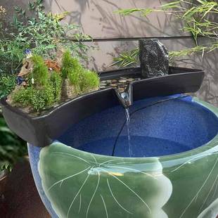 水缸造景摆件循环流水鱼缸陶瓷流水器过滤增氧双层养鱼盆搭配茶台