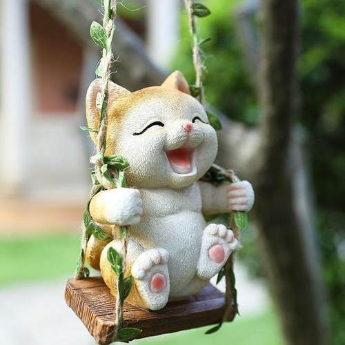可爱小动物猫咪荡秋千户外庭院挂件摆件花园阳台装饰情绪稳定治愈
