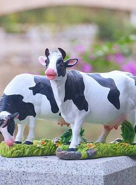 彷真小奶牛摆件美陈造景动物黄牛桌面模型商超市工艺礼品摆饰花园