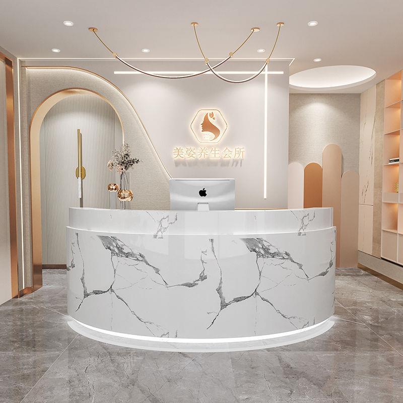 现代简约美容院吧台接待台弧形服装店收银台美发店舞蹈室吧台烤漆