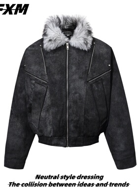 88FXM 美式复古解构座山雕毛领棉服外套男女冬季情侣加厚保暖棉衣