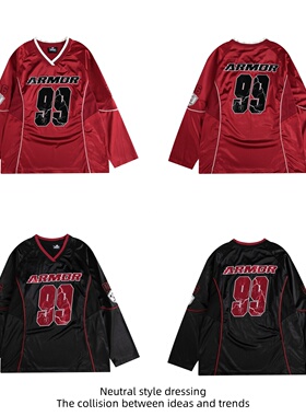 88FXM美式复古V领小众冰球服球衣99号刺绣设计小众高级感长袖T恤