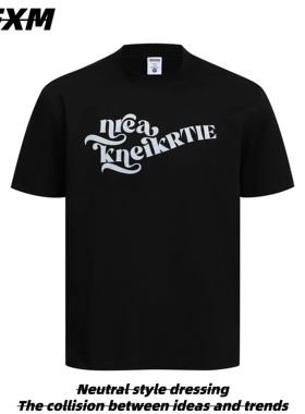 88FXM美式复古设计感字母印花短袖T恤男女圆领百搭合身版休闲上衣
