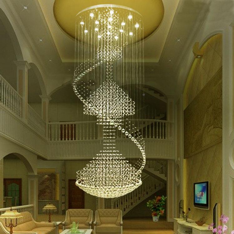 厅复式楼水晶灯跃层loft公现空代简约挑客别墅旋寓转楼梯灯长吊灯