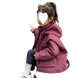 2025新款皮鲁天使女童外套秋季套装中厚春秋装加绒儿童冲锋衣三合