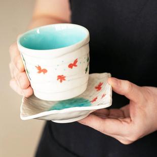 餐具 日本制美浓烧釉下彩金鱼双耳钵米饭碗分餐盘拉面碗蘸料碟日式