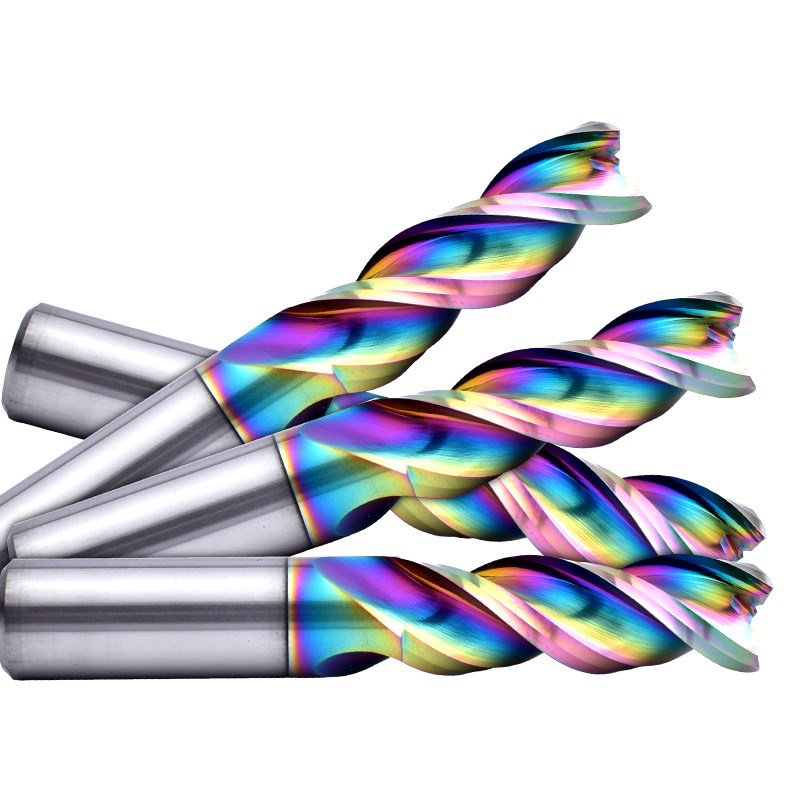 55度3刃七彩铝用钨钢铣刀10-20mm硬质合金T加长立铣刀数控刀