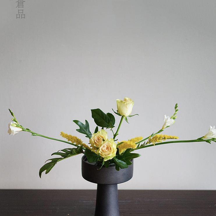 陶瓷高脚花器 禅意中式插花磨砂器皿日式花道复古仿 小池坊原流