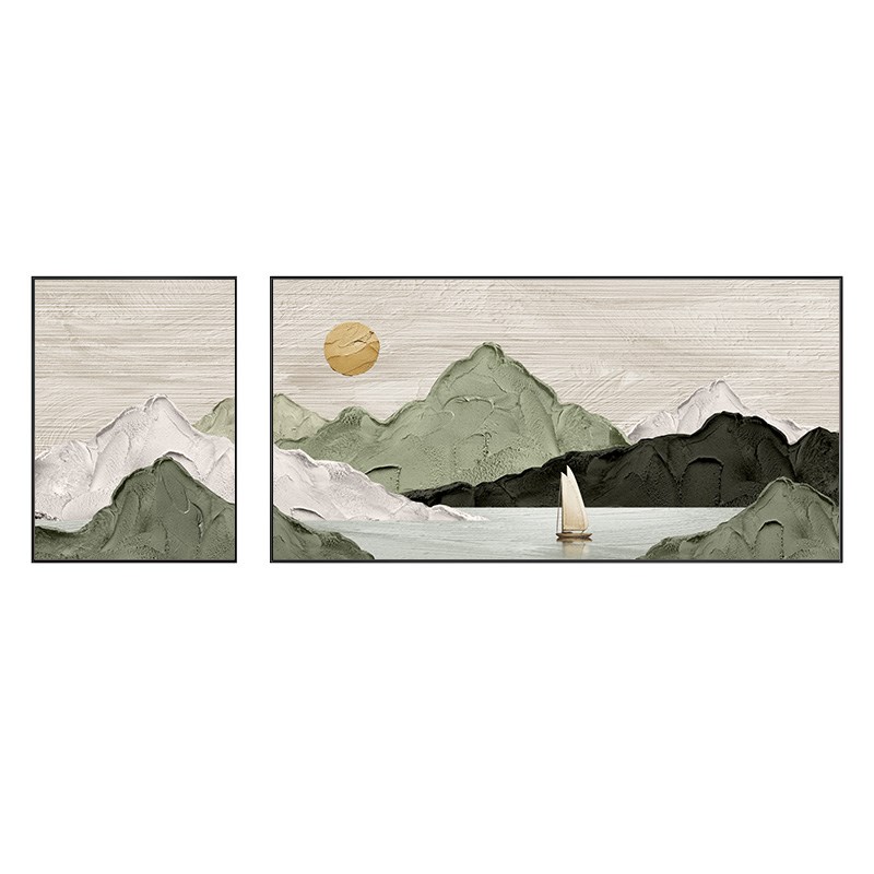 速发一理风顺客厅装饰画简约沙发背景墙挂画肌帆两感联壁画山水画