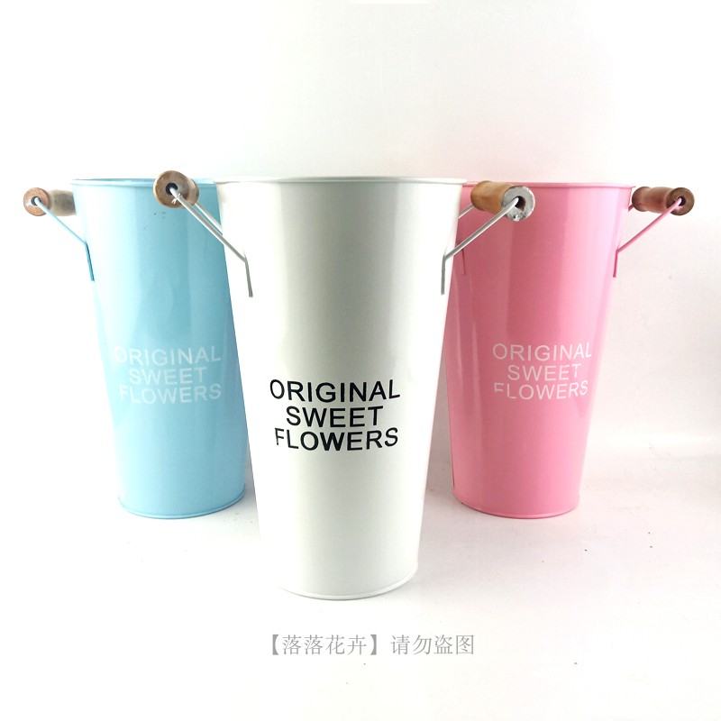 速发风创皮花花铁意桶铁艺店铺装饰花桶插干花器铁皮花筒
