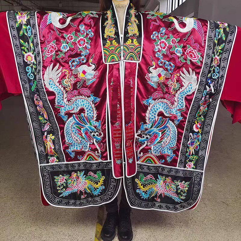 速发衣家衣品银线刺绣枣红色双龙降道道袍高功法精表演服
