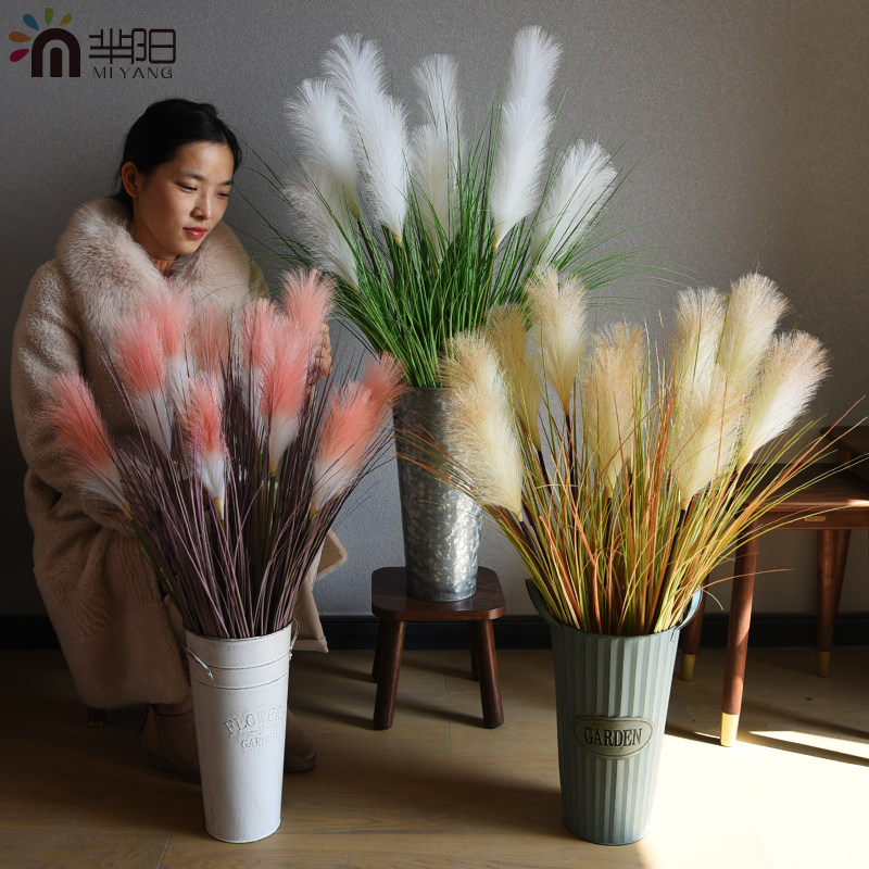 速发芈 芦苇植物花束假件花大型落地家栽摆干客厅盆居橱窗装饰