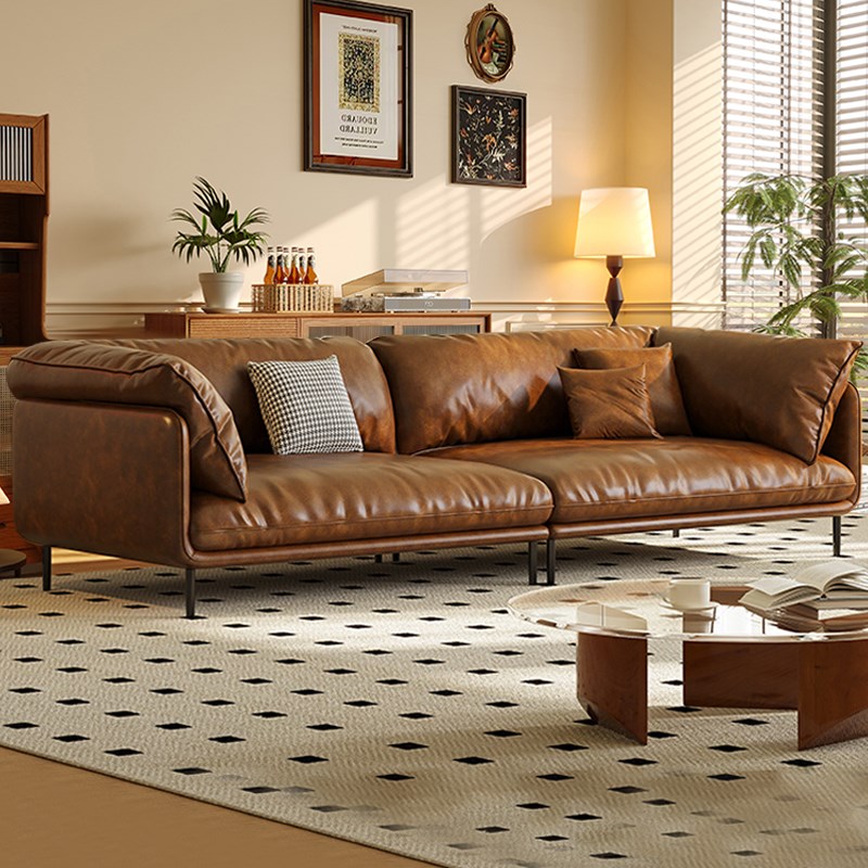 速发式意轻奢简古风猫抓油蜡皮沙发客厅复约直排小户型风沙发