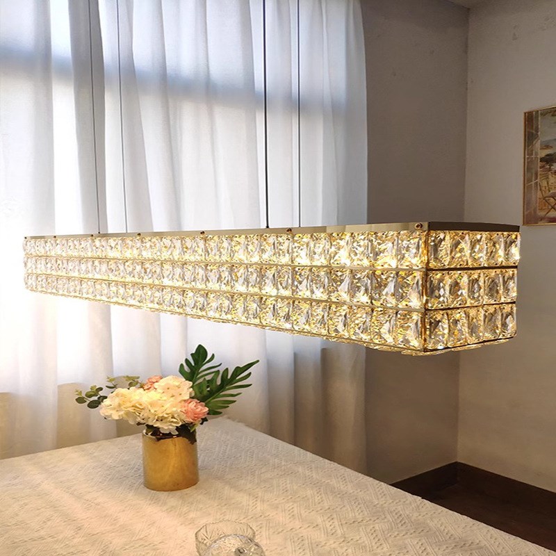 速发轻奢餐厅吊灯长条一字水晶餐桌灯简约饭意设计台吧师客厅创厅