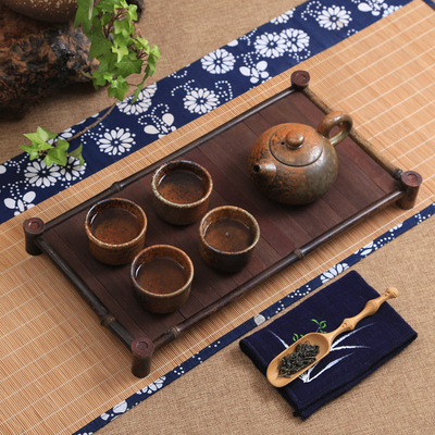 速发日式紫竹茶功架 竹杯托托夫茶具收纳茶壶茶杯盘 茶桌杯垫竹排