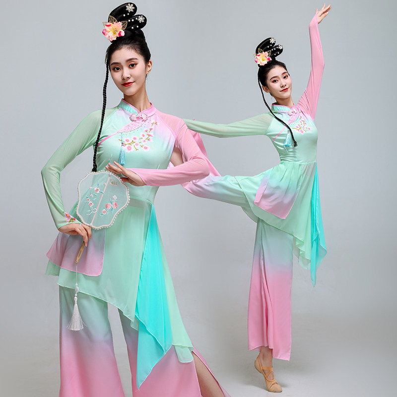 速发淡妆浓抹总身成古典舞演出服装人服韵飘逸练功服扇子舞蹈服