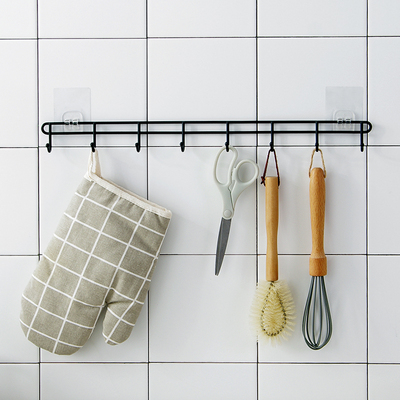 速发厨房铁艺挂钩 家钩8连钩挂衣钩浴室无痕排用门后强力吸盘粘胶