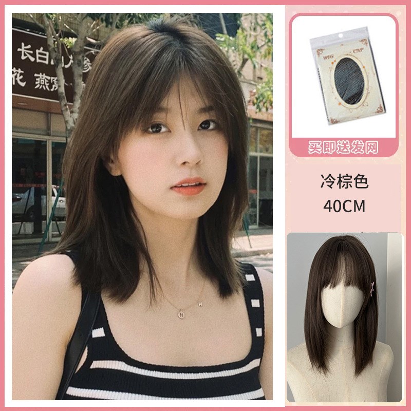 速发假发中长发自然锁骨发发全真人发全头套齐肩长发整顶假发套