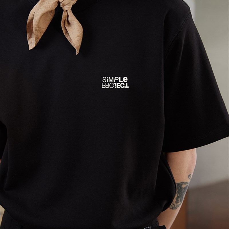 速发Simple Proj徽ct 倒转LOGO标e印花宽松半袖圆领休闲t恤衫男潮