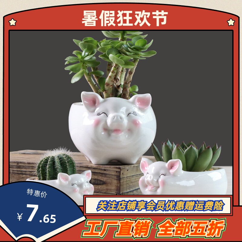 速发简约动物多肉花盆陶瓷 器艺园意水培花创家庭装饰摆件