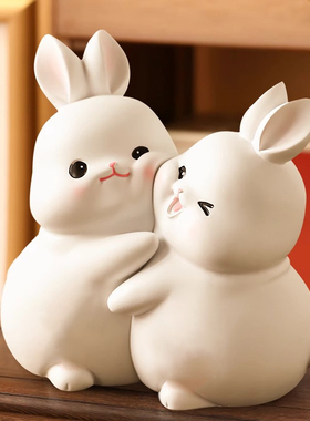速发分离兔子情侣男生级日礼物可爱小面装饰摆件创意高生感桌众
