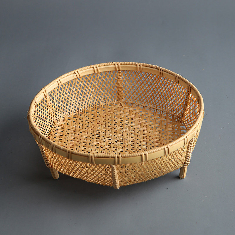 速发竹编仿古篮子手提做旧复古零食点心水果干果篮茶道零配件收纳