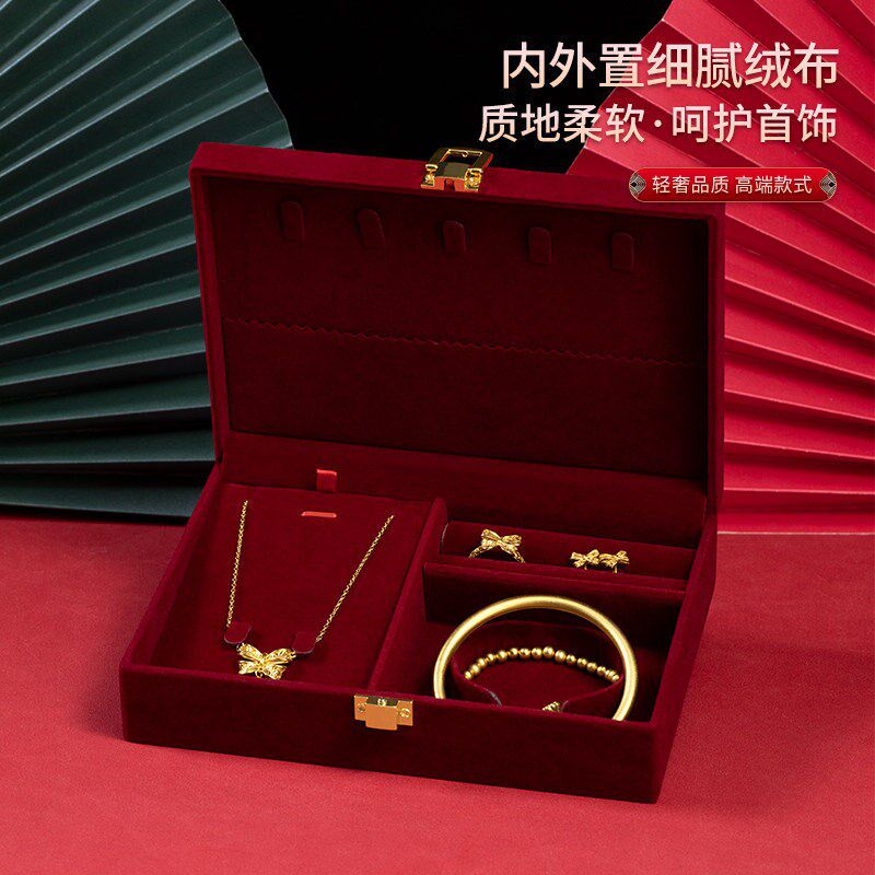 速发订婚盒男方金器结婚彩礼钱盒子酒红高级感婚礼三金五金盒