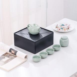 诗意东方 收纳茶盘户外 小套旅行功夫茶具套装 一壶四杯车载便携式