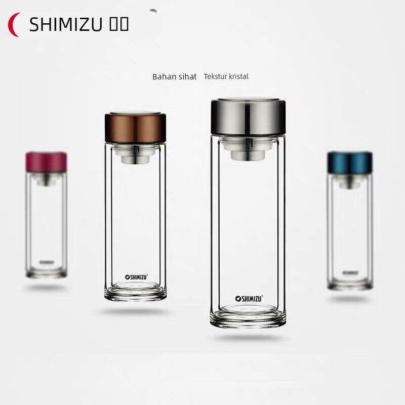 清水玻璃杯双层家用小水杯随手男带盖过滤网杯子大容量加厚茶杯