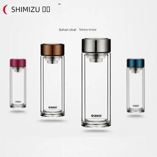 清水玻璃杯双层家用小水杯随手男带盖过滤网杯子大容量加厚茶杯